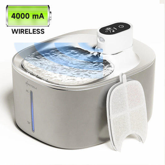 APETDOLA 4L Automatic Stainless Steel Cat Water Fountain 4000mAh Wireless Cat Dog Drinker Pet Water Dispenser with 2pcs Filters